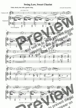 page one of Swing Low, Sweet Chariot for Bb Clarinet & Keyboard