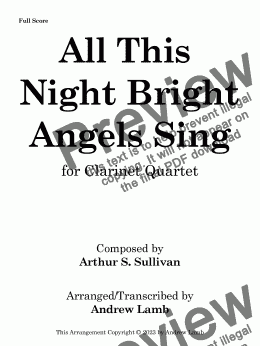 page one of All This Night Bright Angels Sings (for Clarinet Quartet)