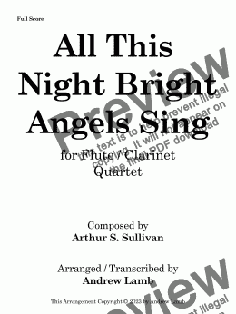 page one of All This Night Bright Angels Sing (for Flute-Clarinet Quartet)