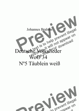 page one of Deutsche Volkslieder WoO 34 Nº5 Täublein weiß