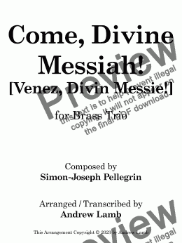 page one of Come, Divine Messiah! (for Brass Trio)