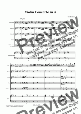 page one of Albinoni Violin Concerto in A for Violin and String Orchestra