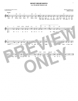 page one of Mickey Mouse March (from The Mickey Mouse Club) (Lead Sheet / Fake Book)