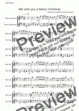 page one of We wish you a Merry Christmas for Alto and Tenor Saxophone Duet