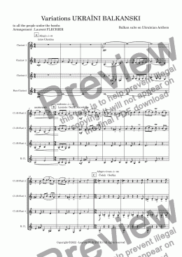 page one of Variations UKRAÏNI BALKANSKI - clarinet Quartet