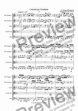 page one of Wagenseil  - Concerto for Trombone - Brass Quintet
