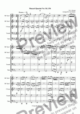 page one of Mozart Quartet No 03 K 156  for Brass Quintet