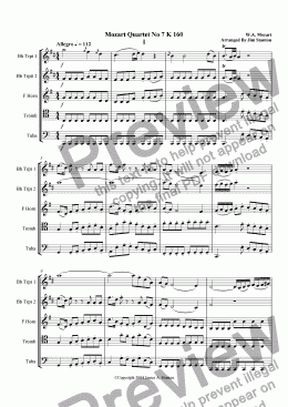 page one of Mozart Quartet No 07 K 160 for Brass Quintet