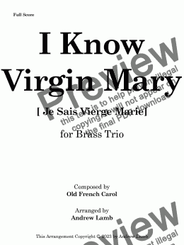 page one of I Know Virgin Mary [Je Sais Vierge Marie] for Brass Trio