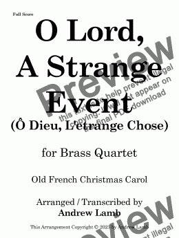 page one of O Lord, A Strange Event (for Brass Quartet)