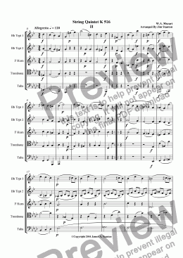 page one of Mozart Quintet K 516 Mvt 2 for Brass Quintet