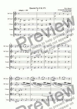 page one of Mozart - Quartet No 11 K 171 for Brass Quintet