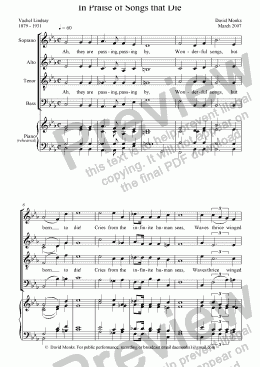 page one of In Praise of Songs that Die - SATB (Revised)