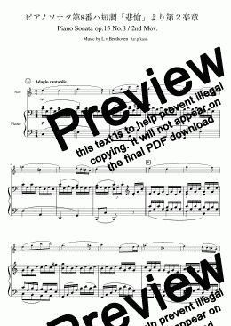 page one of "Piano Sonata No. 8" 2nd Movement op.13  (Cdur )Flute & piano