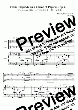 page one of "Variation 18 from Rhapsody on a Theme of Paganini" (D♭) Piano Trio / Flute Duet 