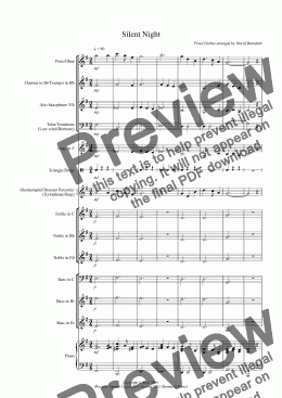 page one of Silent Night for Beginner and Advanced School Concert Band