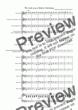 page one of We wish you a Merry Christmas for Beginner and Advanced School Concert Band