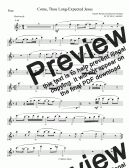 page one of Come, Thou Long-Expected Jesus - reharmonization arr. for Flute & Piano