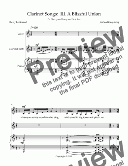 page one of Clarinet Songs:  III. A Blissful Union