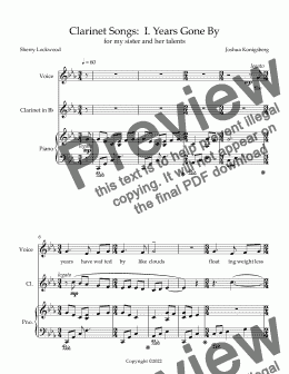 page one of Clarinet Songs:  I. Years Gone By