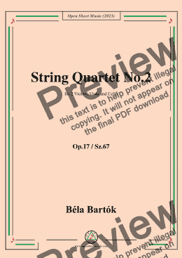 page one of Bartók-String Quartet No.2,Op.17