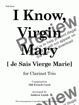 page one of I Know, Virgin Mary (for Clarinet Trio)