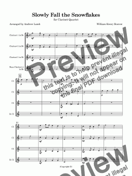 page one of Slowly Fall the Snowflakes (for Clarinet Quartet)