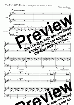 page one of "Piano Sonata No. 14" (op.27-2) Piano four hands / Teacher & Student ver. score