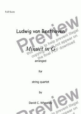 page one of Beethoven - Minuet in G arranged for string quartet by David Wheatley