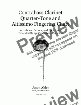 page one of Contrabass Clarinet Quarter-Tone Altissimo Fingering Chart