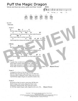 page one of Puff The Magic Dragon (Guitar Chords/Lyrics)