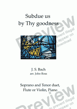 page one of Bach - Subdue us by Thy goodness - Soprano & Tenor duet, Flute or Violin, Piano