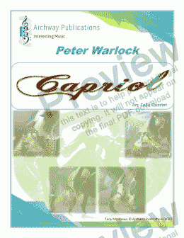 page one of Capriol by Peter Warlock (arr. Cello Quartet)