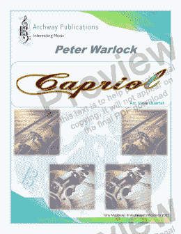 page one of Capriol by Peter Warlock (arr. Viola Quartet)