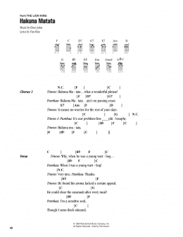 page one of Hakuna Matata (from The Lion King) (Ukulele Chords/Lyrics)