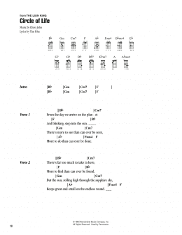 page one of Circle Of Life (from The Lion King) (Ukulele Chords/Lyrics)