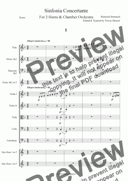 page one of Sinfonia Concertante for 2 Horns & Chamber Orchestra - Domnich - Score