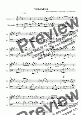 page one of Shenandoah for Trumpet and Cello Duet