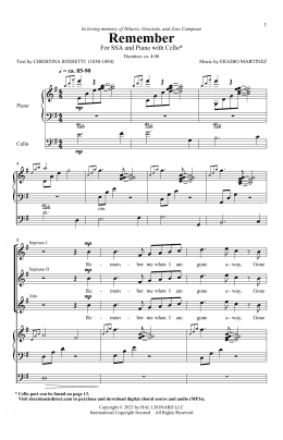 page one of Remember (SSA Choir)