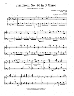 page one of Symphony No. 40 In G Minor, First Movement Excerpt (Piano Solo)