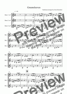 page one of Greensleeves for Horn Trio