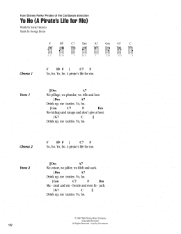 page one of Yo Ho (A Pirate's Life For Me) (Ukulele Chords/Lyrics)