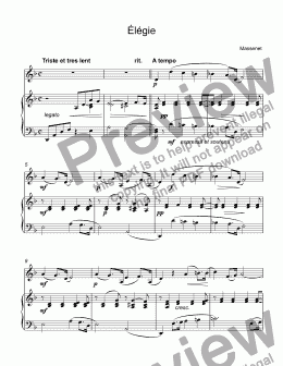 page one of Massenet - Élégie for trumpet Bb & piano