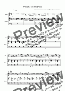 page one of William Tell Overture for Violin and Piano