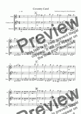 page one of Coventry Carol for Wind Trio