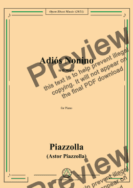 page one of Piazzolla-Adiós Nonino,in D Major,for Piano