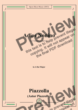 page one of Piazzolla-Adiós Nonino,in A flat Major,for 2 Violins,Viola and Cello