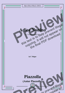 page one of Piazzolla-Adiós Nonino,in C Major,for 2 Violins,Viola and Cello