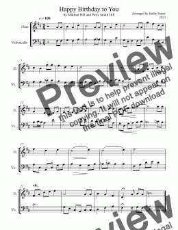 page one of Happy Birthday to You for Flute and Cello Duet