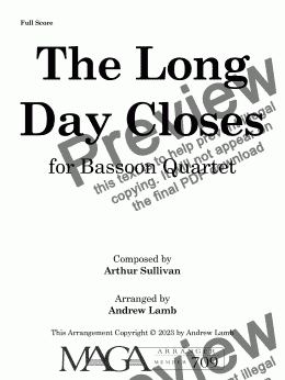 page one of The Long Day Closes (for Bassoon Quartet)